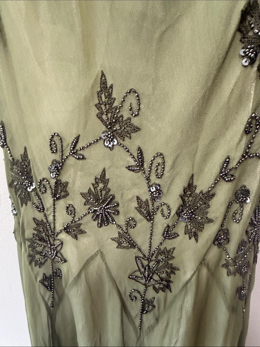 Papell Boutique Vintage Olive Green Embroidered V-Neck Midi Dress Size 8 Petite - Picture 3 of 14